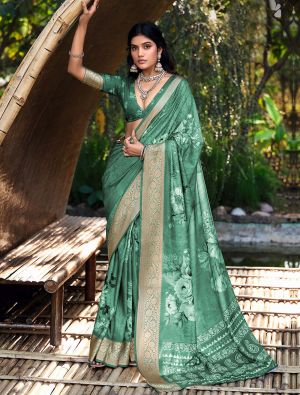 Mineral Green Cotton Silk Party Wear Saree