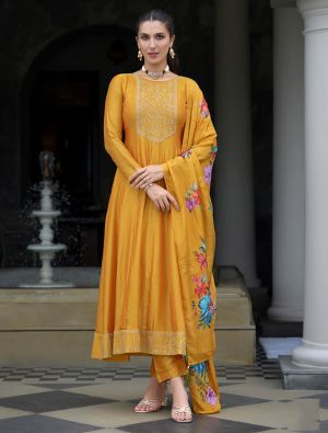 Mustard Yellow Vichitra Silk Embroidered Ready To Wear Salwar Kameez FABSL22267
