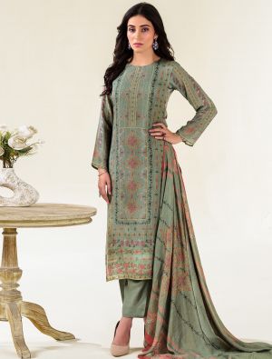 Olive Muslin Embroidered Ready To Wear Salwar Kameez FABSL22213