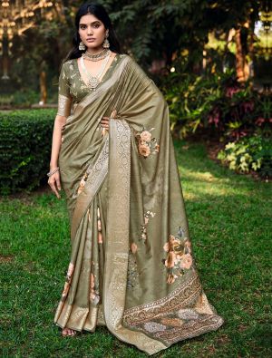 Pastel Brown Cotton Silk Party Wear Saree
