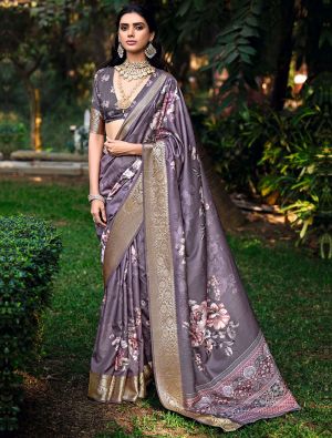 Pastel Purple Cotton Silk Party Wear Saree