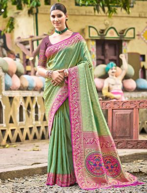 Pista Green Kanjivaram Art Silk Zari Woven Saree
