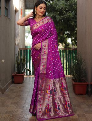 Purple Dola Silk Bandhej Printed Saree With Zari Work