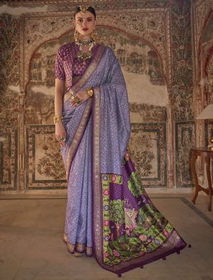 Purple Viscose Silk Saree With Weaving And Dew Drop Print