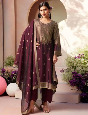 Rich Wine Silk Jacquard Elegant Salwar Kameez small FABSL22165