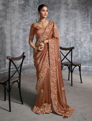 Rusty Brown Tissue Silk Embroidered Designer Saree