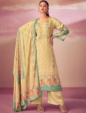 Yellow Pure Cotton Digital Printed Palazzo Suit small FABSL21462