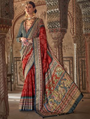 Vivid Red Viscose Silk Saree With Weaving And Dew Drop Print