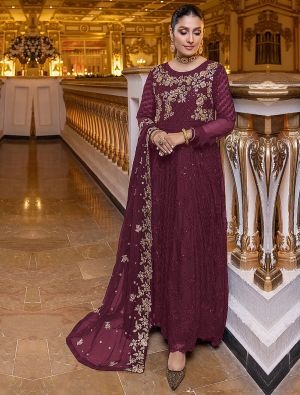 Dark Pink Viscose Rayon Party Wear Frock Online FABKU20640 FABANZA UK