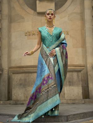 Aqua Blue Art Silk Premium Designer Saree