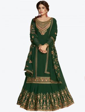 Bottle Green Pure Georgette Jari And Resham Embroidered Designer Suit with Dupatta FABSL20450