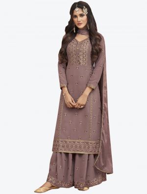 Lavender Embroidered Pure Georgette Straight Suit with Dupatta small FABSL20446
