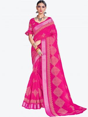 Pink Printed Cotton Silk Designer Saree small FABSA20996