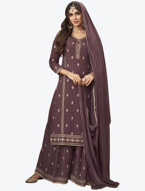 Wine Embroidered Pure Georgette Straight Suit with Dupatta small FABSL20443