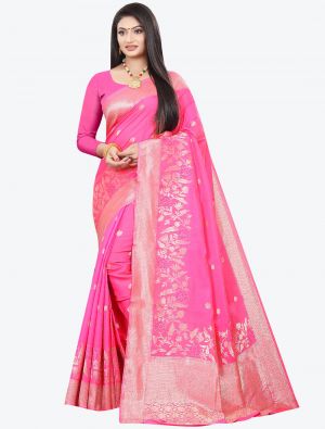 Pink Woven Soft Art Silk Designer Saree small FABSA21023