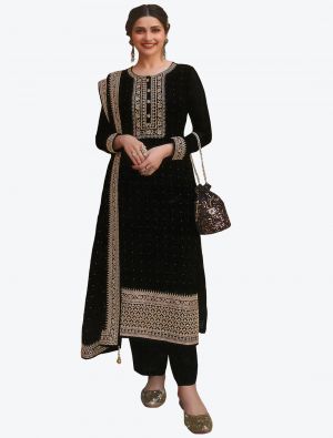 Black Embroidered Faux Georgette Straight Suit with Dupatta small FABSL20503