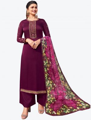 Burgundy Tussar Satin Straight Suit with Dupatta small FABSL20460