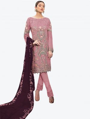 Dusty Pink Smooth Georgette Straight Suit with Dupatta thumbnail FABSL20476