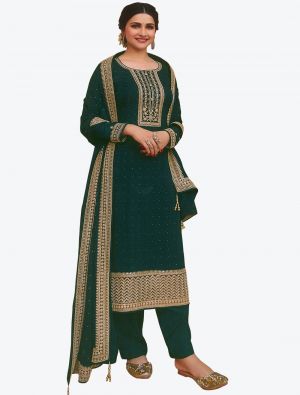 Green Embroidered Faux Georgette Straight Suit with Dupatta small FABSL20501