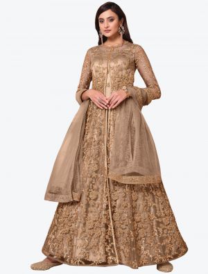 Light Brown Net Indo Western Anarkali Suit with Dupatta small FABSL20496