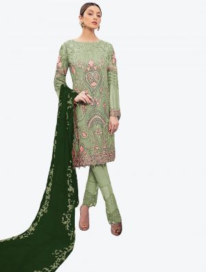Light Green Smooth Georgette Straight Suit with Dupatta small FABSL20474