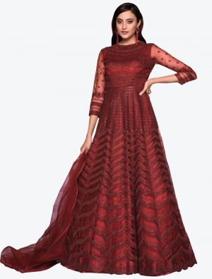Maroon Net Indo Western Anarkali Suit with Dupatta small FABSL20492