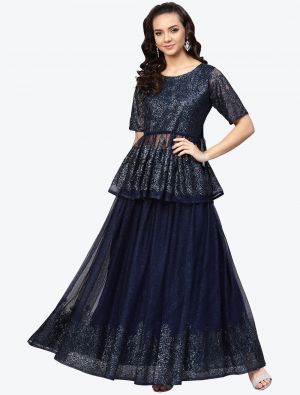 navy blue net glitter print skirt and top swatch fabku20370