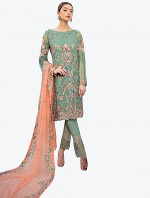 Sea Green Smooth Georgette Straight Suit with Dupatta small FABSL20473