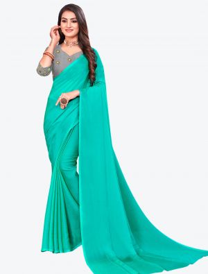 Turquoise Sequins Work Chiffon Designer Saree small FABSA21070
