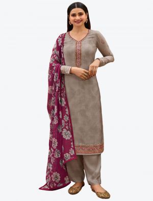 Grey Embroidered Royal Crepe Straight Suit with Printed Dupatta small FABSL20514