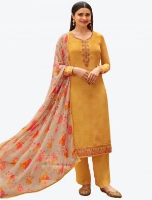 Pastel Yellow Embroidered Royal Crepe Straight Suit with Printed Dupatta small FABSL20518