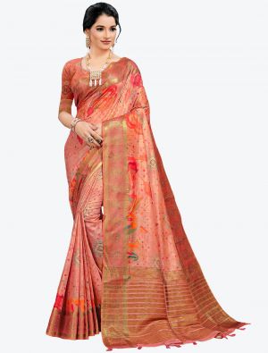 Rust Red Woven Digital Printed South Cotton Designer Saree small FABSA21118