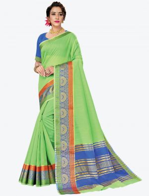Pastel Green Woven Handloom Cotton Designer Saree small FABSA21181