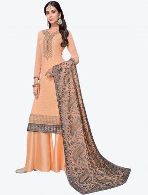 Bright Peach Embroidered Fine Georgette Sharara Suit with Dupatta small FABSL20544
