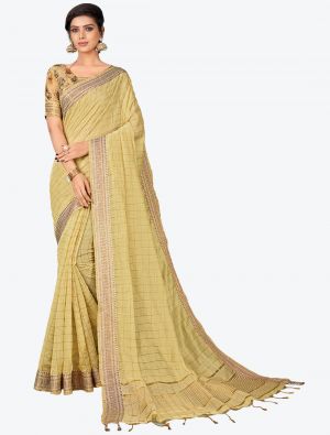 Pastel Yellow Printed And Woven Cotton Silk Designer Saree small FABSA21194