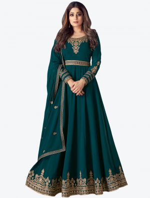 Teal Pure Georgette Anarkali Floor Length Suit with Dupatta small FABSL20547