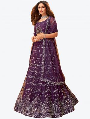Dark Purple Net Wedding Wear Heavy Designer Lehenga Choli with Dupatta small FABLE20168