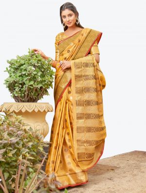 Deep Yellow Woven Work Handloom Cotton Designer Saree FABSA21256