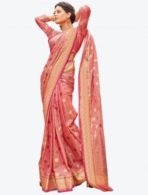Dusty Pink Woven Work Handloom Cotton Designer Saree FABSA21254