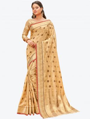 Golden Beige Woven Work Handloom Cotton Designer Saree small FABSA21252