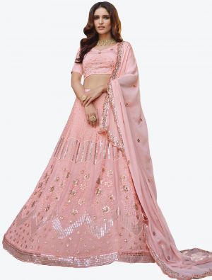 Light Pink Georgette Wedding Wear Designer Lehenga Choli with Dupatta small FABLE20161