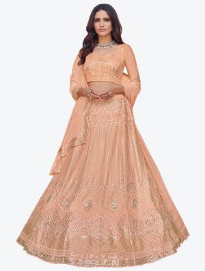 Peach Georgette Wedding Wear Designer Lehenga Choli with Dupatta small FABLE20159