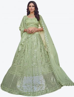 Pista Green Georgette Wedding Wear Designer Lehenga Choli with Dupatta small FABLE20160