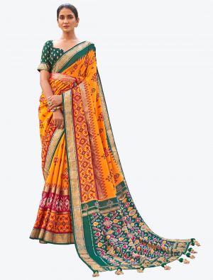 Bright Orange Woven Patola silk Festive Wear Designer Saree FABSA21309