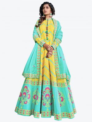 Bright Yellow Digital Patola Printed Killer Silk Readymade Anarkali Suit FABSL20592