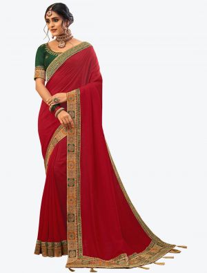 Crimson Red Vichitra Silk Festive Wear Designer Saree small FABSA21280