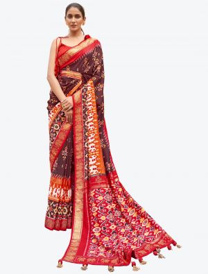 Dark Brown Woven Patola silk Festive Wear Designer Saree FABSA21308