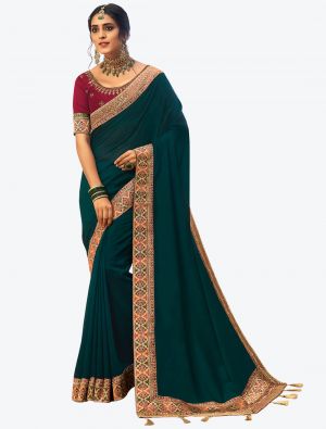 Dark Teal  Vichitra Silk Festive Wear Designer Saree small FABSA21274