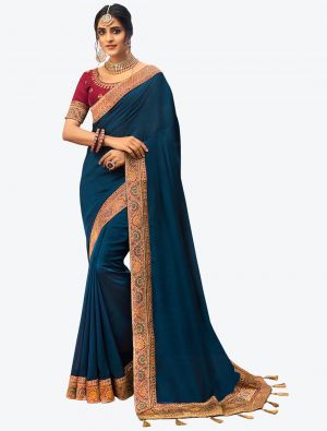 Deep Blue Vichitra Silk Festive Wear Designer Saree small FABSA21279