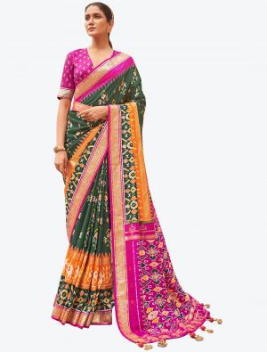 Deep Green Woven Patola silk Festive Wear Designer Saree FABSA21306